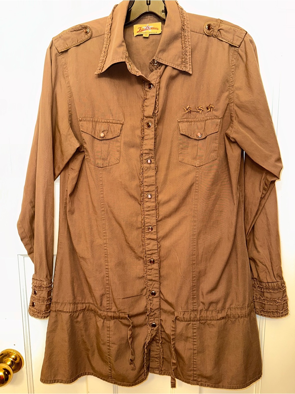 ⭐️ Joe Browns Sz 12 Long Button Front Shirt Dress - Brown